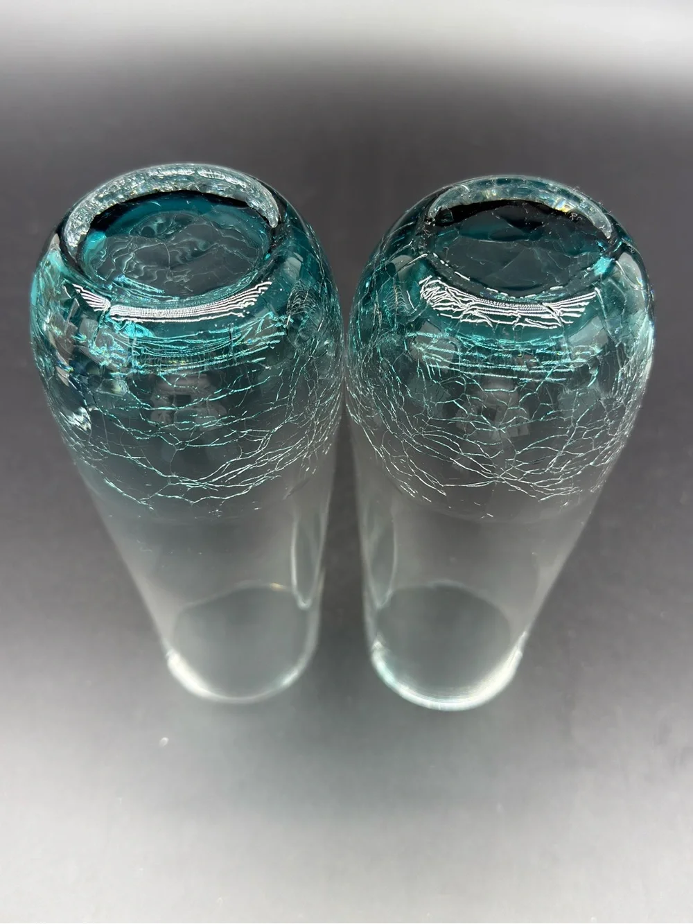 Vintage Pier 1 Teal Blue Crackle Glass  Stemless Champagne Mimosa Glasses